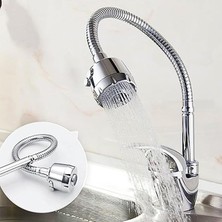 Pearl Shop Musluk Batarya Kuğu Evye Borusu Spiral Hortumlu Krom Renk 2 Kademe Su Kubar Ayarlı Başlık