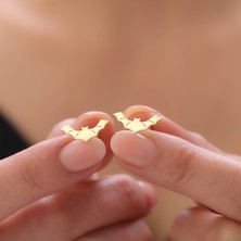 Vaoov 925 Ayar Gümüş Gold Yarasa Küpe