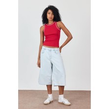 Sherin Açık Mavi Normal Bel Denim Şort Bermuda