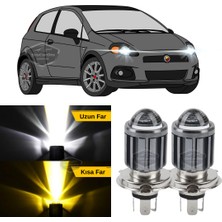 Caralp Fiat Punto 2006-2018 Uyumlu Mercekli Far Ampulü LED Xenon Çift Renk Sarı-Beyaz Far Şimşek Etkili Csp LED Lamba Uzun Kısa 2 Adet Takım