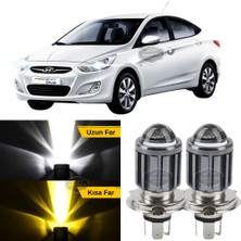 Caralp Hyundai Accent Blue 2011-2018 Uyumlu Mercekli Far Ampulü LED Xenon Çift Renk Sarı-Beyaz Far Şimşek Etkili Csp LED Lamba Uzun Kısa 2 Adet Takım