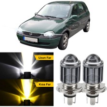Caralp Opel Corsa B 1993-2000 Uyumlu Mercekli Far Ampulü LED Xenon Çift Renk Sarı-Beyaz Far Şimşek Etkili Csp LED Lamba Uzun Kısa 2 Adet Takım