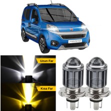 Caralp Fiat Fiorino 2008-2023 Uyumlu Mercekli Far Ampulü LED Xenon Çift Renk Sarı-Beyaz Far Şimşek Etkili Csp LED Lamba Uzun Kısa 2 Adet Takım