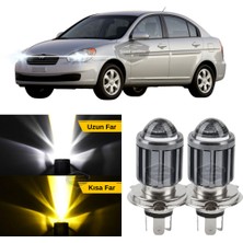 Caralp Hyundai Accent Era 2006-2012 Uyumlu Mercekli Far Ampulü LED Xenon Çift Renk Sarı-Beyaz Far Şimşek Etkili Csp LED Lamba Uzun Kısa 2 Adet Takım