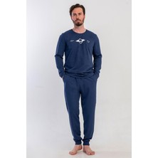 Vienetta Erkek Lacivert Uzun Kollu Bisiklet Yaka Lastikli Paça 2 Iplik Pijama Takımı C1T2N3305