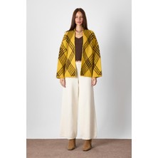 Sherin Kahverengi Ekoseli Oversize Triko Hırka