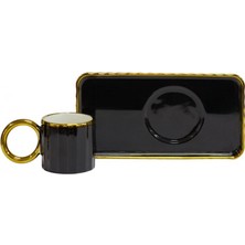 Çiftçiler Sunumlu Kahve Fincan Takımı 6 Kişilik Siyah