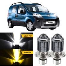 Caralp Peugeot Bipper 2008-2022 Uyumlu Mercekli Far Ampulü LED Xenon Çift Renk Sarı-Beyaz Far Şimşek Etkili Csp LED Lamba Uzun Kısa 2 Adet Takım