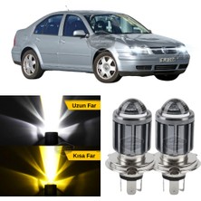 Caralp Vw Bora 1998-2006 Uyumlu Mercekli Far Ampulü LED Xenon Çift Renk Sarı-Beyaz Far Şimşek Etkili Csp LED Lamba Uzun Kısa 2 Adet Takım