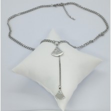 Ödül Moda Çelik Silver Zirkon Taşlı Tasarım Kolye