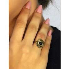 Esha Store Doğal Taş Oniks Yuvarlak Doğal Taşlı Antik Model Kadın Ayarlanabillir Yüzük EUY70O
