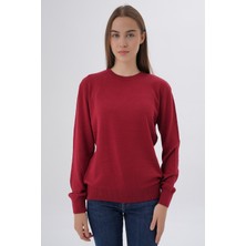 Trist Star Kadın BORDO %100 Organik Pamuk Bisiklet Yaka Triko Kazak Bluz TRIST-6101