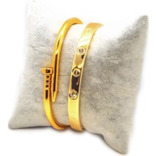 X-lady Accessories Altın Renk Çivi ve Taşlı Bileklik Set 943
