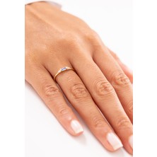 Zeyd Jewelry Baget Mavi Taşlı Minimal 14 Ayar Altın Yüzük
