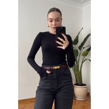 Magarde Parmak Geçmeli Uzun Kollu Body- Siyah