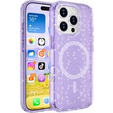 Zore Apple iPhone 16 Pro Kılıf Magsafe Şarj Özellikli Parlayan Simli Saydam Renkli Senk Allstar Kapak-Mor