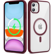 Zore iPhone 11 Uyumlu Magsafe Wireless Şarj Özellikli Silikon Senk Ege Kapak-Koyu Kırmızı