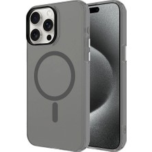 Zore iPhone 15 Pro Max Uyumlu Senk Magsafe Şarj Özellikli Buzlu Transparan C-Pro Sert Kapak-Koyu Gri