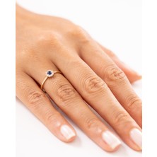 Zeyd Jewelry Mavi Taşlı Çiçek Desenli 14 Ayar Altın Yüzük