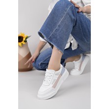 Nesil Shoes Comfo 100 Beyaz Pembe Hakiki Soft Deri Kadın Sneakers