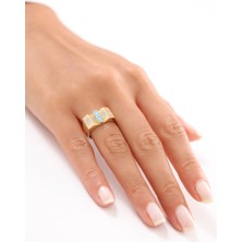 Zeyd Jewelry Özel Kesim Taşlı ve Turkuaz Detaylı 14 Ayar Altın Yüzük