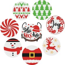 Wooden Things Mutlu Yıllar Temalı Elmas Boyama Bardak Altlığı Seti – 8 Parça, Metal Stant Dahil, Dıy Kendin Yap