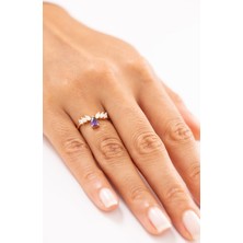 Zeyd Jewelry Mor ve Beyaz Taşlı 14 Ayar Altın Yüzük