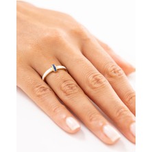 Zeyd Jewelry Beyaz Mineli Mavi Taşlı 14 Ayar Altın Yüzük