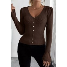 Gülseli Kol Güpür Detaylı V Yaka Triko Bluz P-00018358