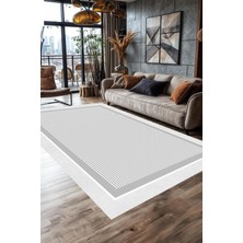 Carmine Carpet Dijital Baskılı Yıkanabilir Gri Çizgili Modern Kaymaz Taban Halı