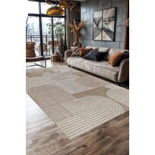 Carmine Carpet Dijital Baskılı Yıkanabilir Krem Iskandinav Bohem Desen Kaymaz Taban Halı