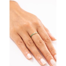 Zeyd Jewelry Yeşil Mineli Taşlı Minimal 14 Ayar Altın Yüzük