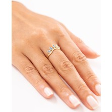 Zeyd Jewelry Yaprak Formlu Mavi Taşlı 14 Ayar Altın Yüzük