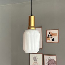 Bamyum Wingmn Beyaz Cam Tekli Avize Gold Fener Başlık Retro Sarkıt Lamba Restoran Salon Aydınlatma