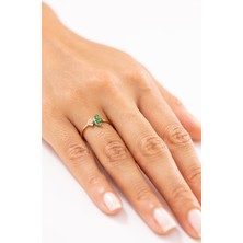 Zeyd Jewelry Yeşil Taşlı Çiçek Model 14 Ayar Altın Yüzük