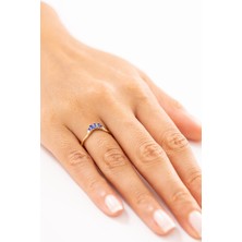 Zeyd Jewelry Işıltılı Mavi Baget Taşlı 14 Ayar Altın Yüzük