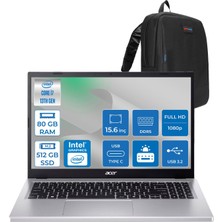 Acer Aspire Go 15 Intel Core I7-13620H Ddr5 80GB 512GB SSD Freedos Intel UHD Graphics 15,6" Fhd (1920 x 1080) IPS Taşınabilir Bilgisayar NXJ6SEY001F32 + Zetta Çanta