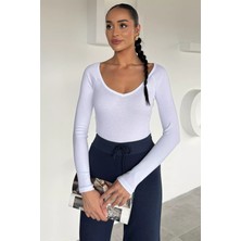 Gülseli Kadın V Yaka Uzun Kol Likralı Slim Fit Body Bluz P-00018623