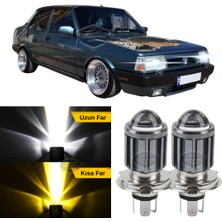 Caralp Tofaş Şahin Doğan Kartal 131 Uyumlu Mercekli Far Ampulü LED Xenon Çift Renk Sarı-Beyaz Far Şimşek Etkili Csp LED Lamba Uzun Kısa 2 Adet Takım