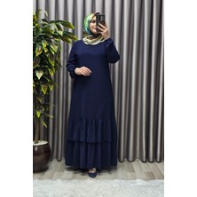 Elmas Tesettür Kadın Tesettür Giyim Büyük Beden Iki Katlı Krep Elbise