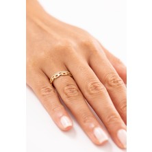 Zeyd Jewelry Çift Sıra Taşlı Zincir Model 14 Ayar Altın Yüzük