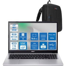 Acer Aspire Go 15 Intel Core I7-13620H Ddr5 80GB 1tb SSD Windows 11 Pro Intel UHD Graphics 15,6" Fhd (1920 x 1080) IPS Taşınabilir Bilgisayar NXJ6SEY001P33 + Zetta Çanta
