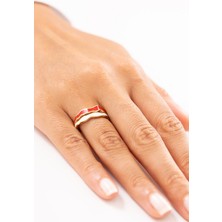 Zeyd Jewelry Renkli Mine Dalga Desenli 14 Ayar Altın Yüzük