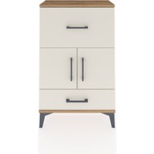 Dienni Arges Komodin Tek Raflı 2 Çekmeceli 2 Kapaklı 60X30X96 Çam-Aytaşı