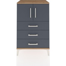 Dienni Hyperion Komodin Tek Raflı 3 Çekmeceli 2 Kapaklı 60X44X96 Çam-Antrasit