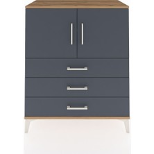 Dienni Hyperion Şifonyer 2 Raflı 3 Çekmeceli 2 Kapaklı 88X44X106 Çam-Antrasit