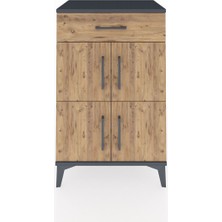 Dienni Hyperion Komodin Tek Raflı Tek Çekmeceli 4 Kapaklı 60X44X96 Antrasit-Çam