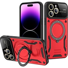 Techno Guru iPhone 16 Pro Max Kılıf Manyetik Standlı Joy Lens Premium Tank Silikon Kapak - Kırmızı