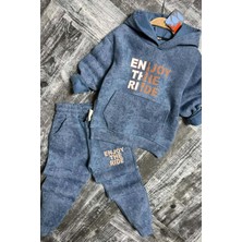 Riccotarz Erkek Çocuk Enjoy The Kalıp Baskılı Kapşonlu Sweatshirt Mavi Eşofman Takım