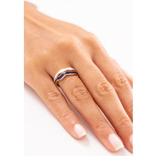 Zeyd Jewelry Lacivert Beyaz Mine Dalga Desenli 14 Ayar Altın Yüzük